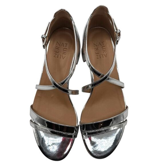 Naturalizer June Metallic Silver Crisscross Block Heel Dress Sandals Size 10W - Picture 3 of 10